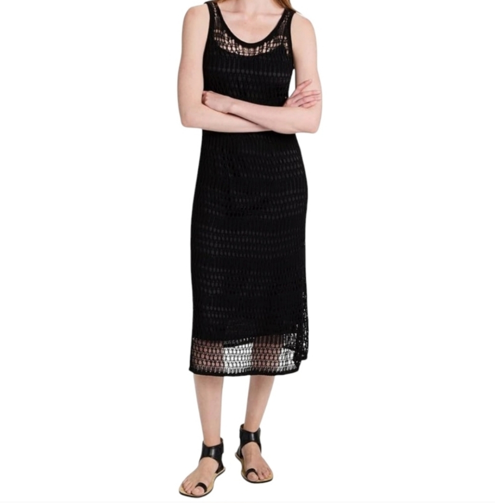 Theory Black Open Knit Dress With Removable Slip Dress